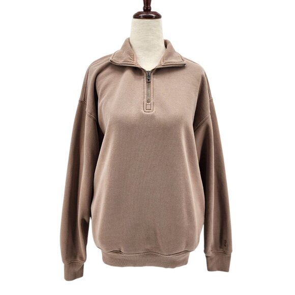 Aritzia TNA Cozy Fleece Womens XS Sweatshirt 1/4 Zip Tan Pullover Long Sleeve - Picture 2 of 11